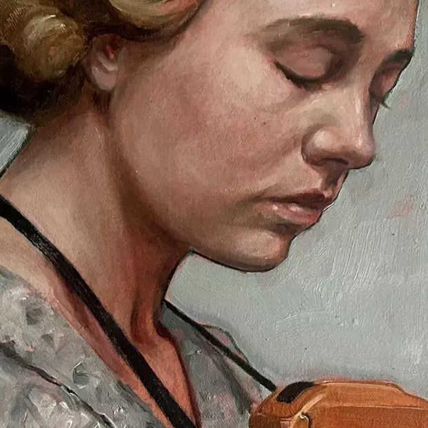 Abb.: Imagine (Detail), 2025, Öl und Acryl auf Leinwand, 32 x 42 cm | Foto: Trzaska
